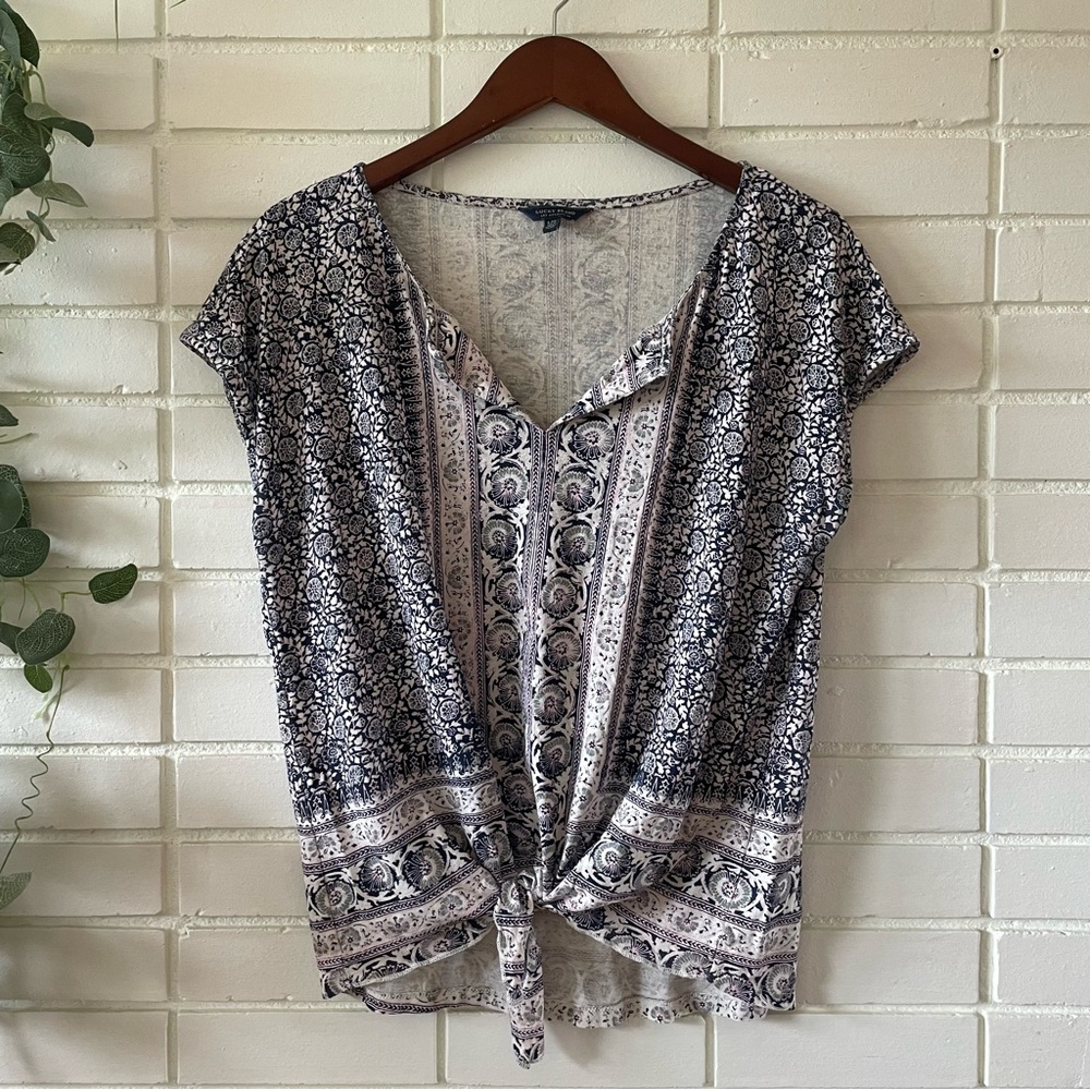 Lucky Brand Floral Top with Knot Detail - L